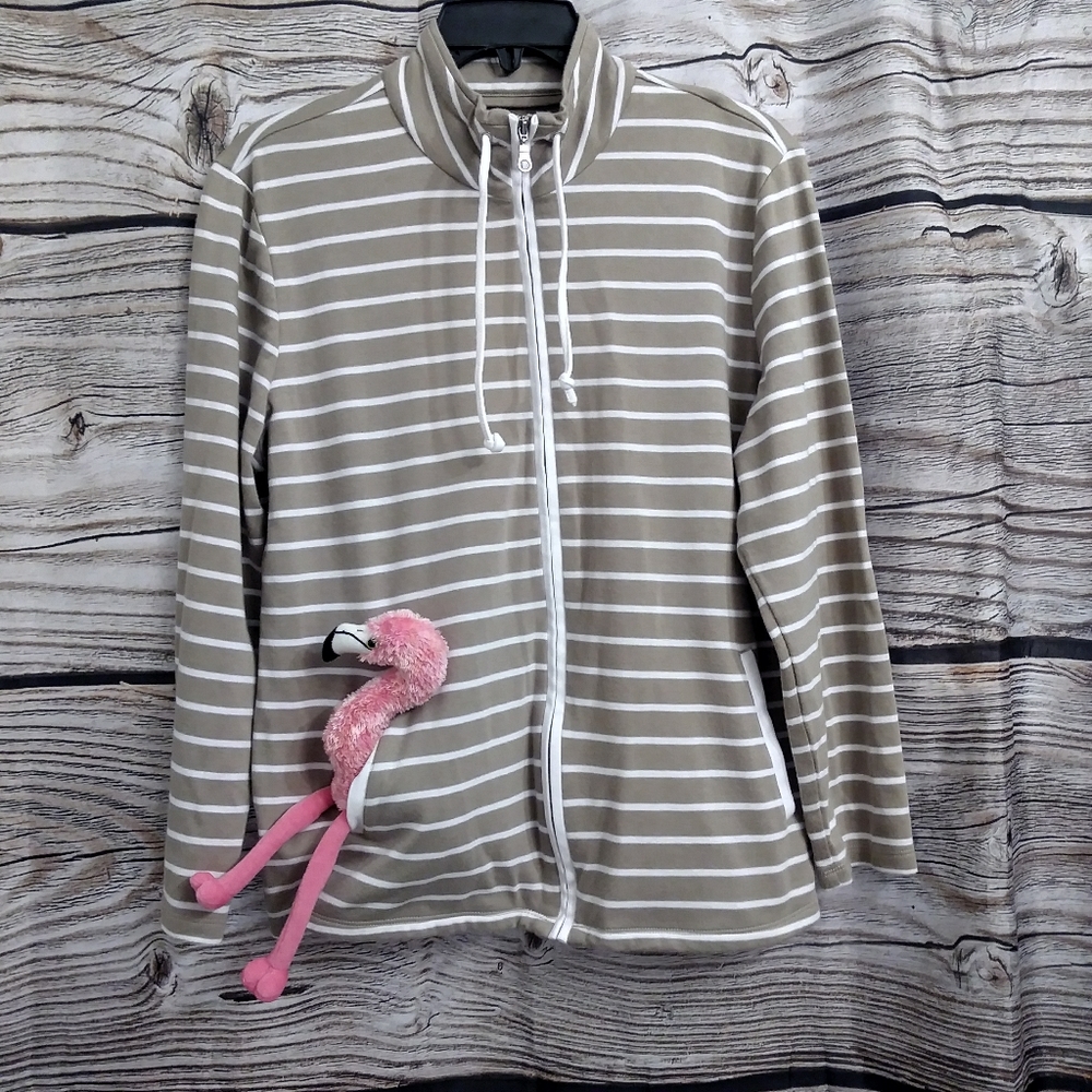 Cali & York Tan & White Striped Jacket